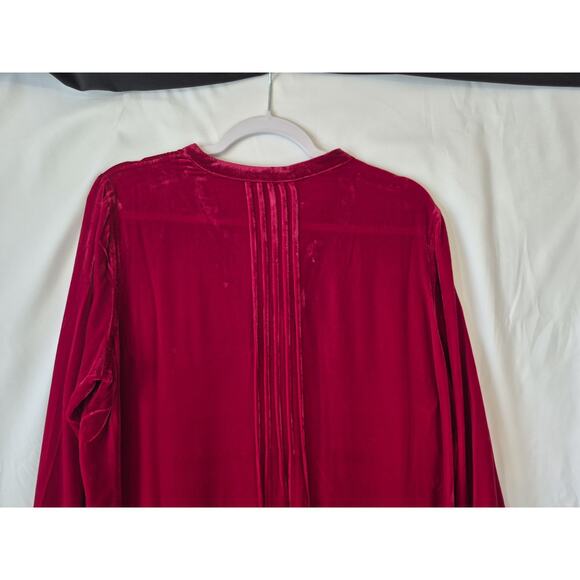Sundance *In Deep Red* Velvet Pleated V-Neck Shift Dress Large Silk Blend - Picture 9 of 9